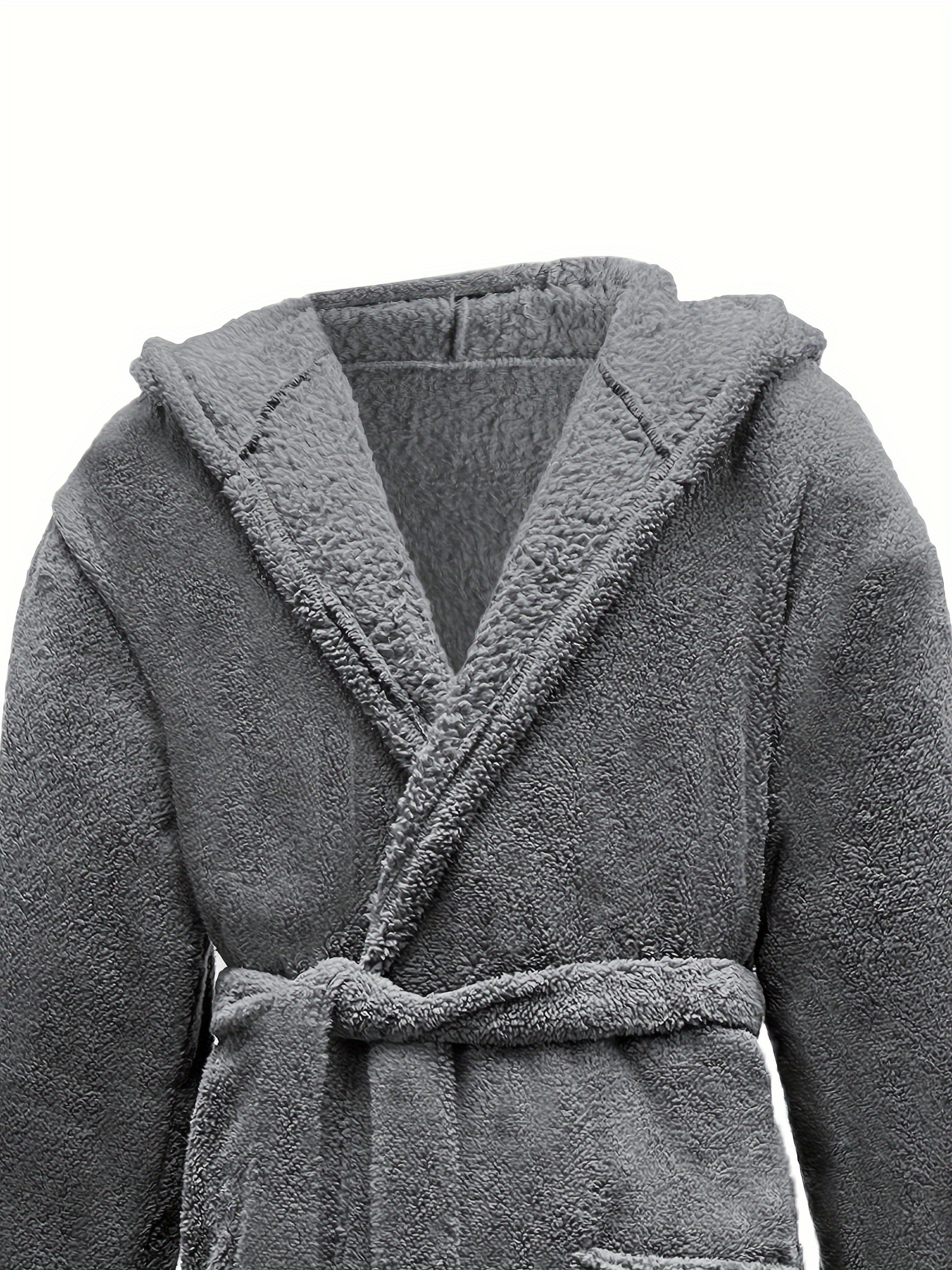 Men's Comfy Loose Solid Fleece Robe Home Pajamas Wear Pocket