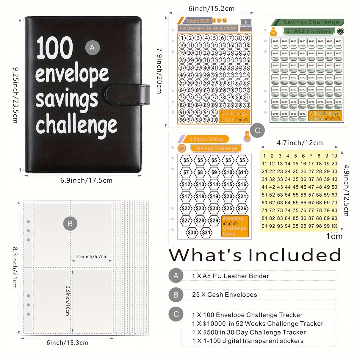 100 Envelope Savings Challenge A5 Budget Binder Challenges PU