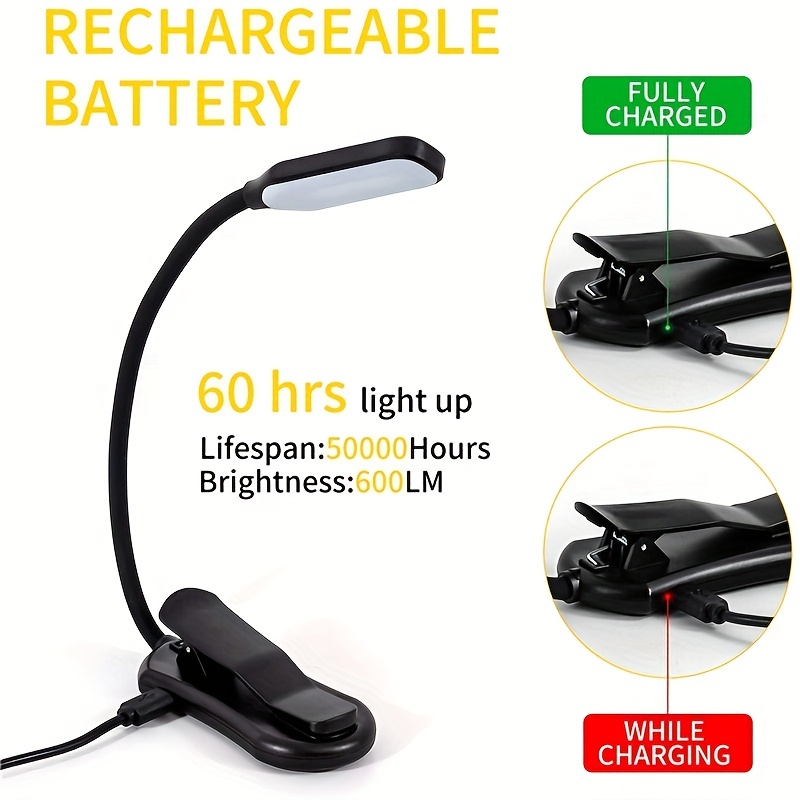 Usb Rechargeable Book Light Portable Clip on Reading Lights - Temu Italy