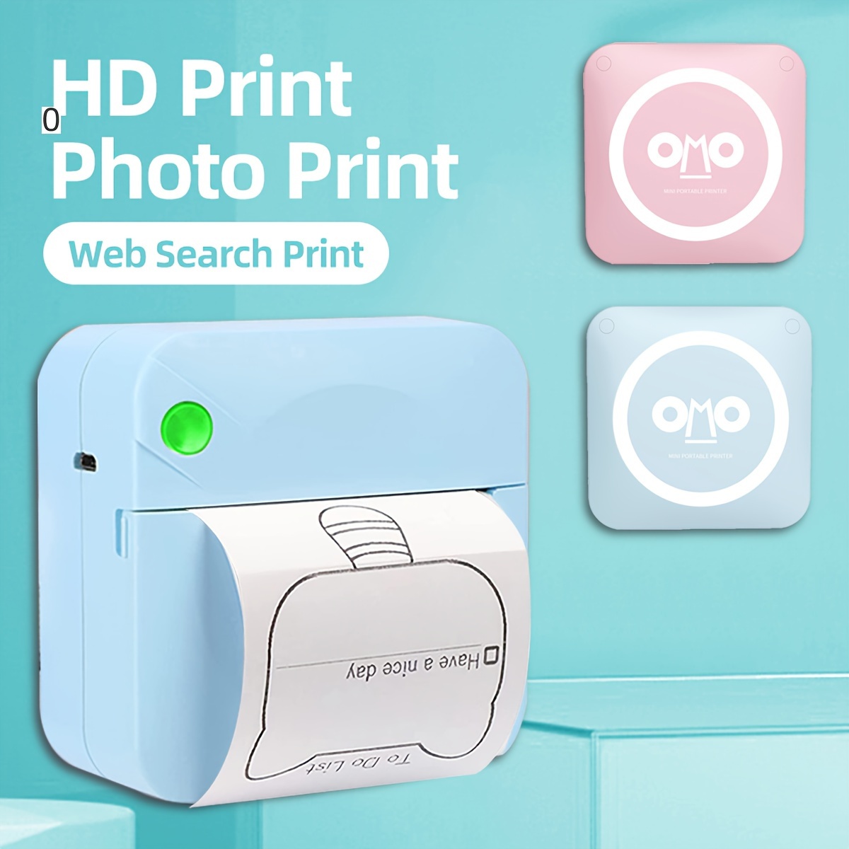 Mini impresora portátil, impresora térmica de bolsillo, impresoras sin  tinta con 7 rollos de papel de impresión para fotos, recibos de oficina