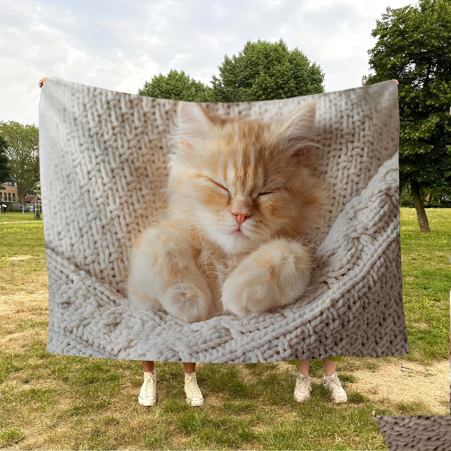 1pc Throw Blanket For Cat Lover, White Quilt For Sleeping Cute Kitten Print  Blanket Flannel Fleece Throw Blanket, Super Soft Cozy Blanket For Birthday