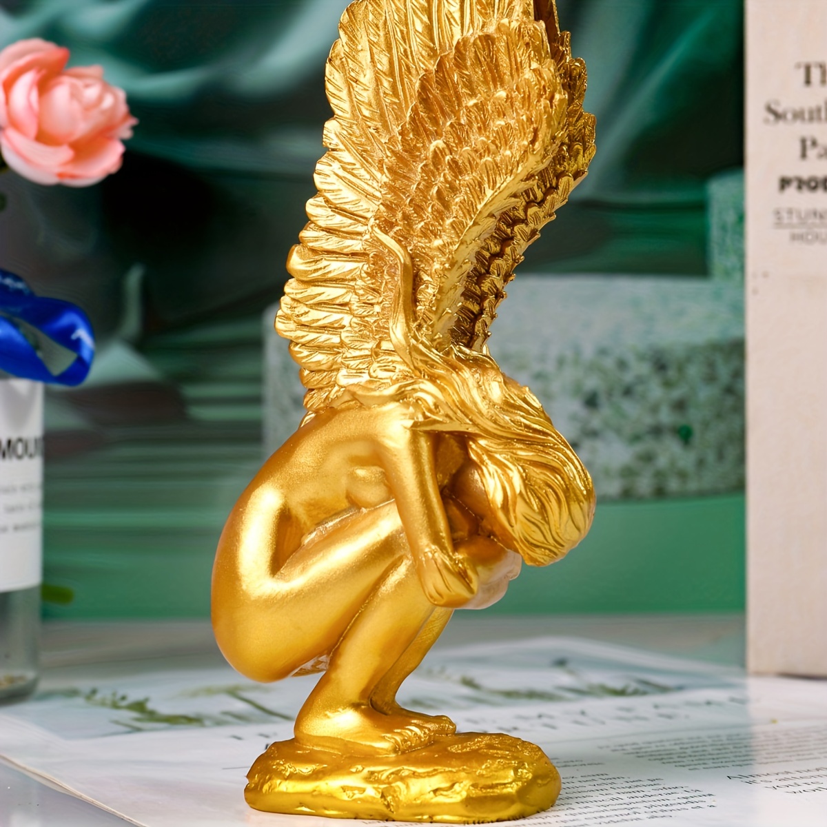 Resin Golden Angel Ornament A Heart On Hands Angel - Temu