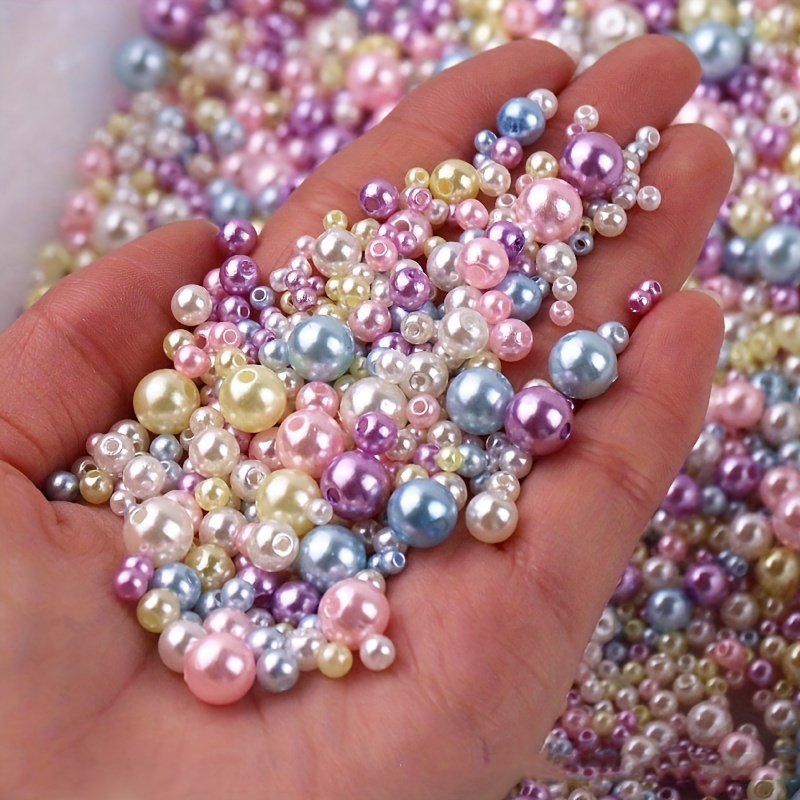 Gradient Colorful Perforated Imitation Pearl Loose Beads Diy - Temu