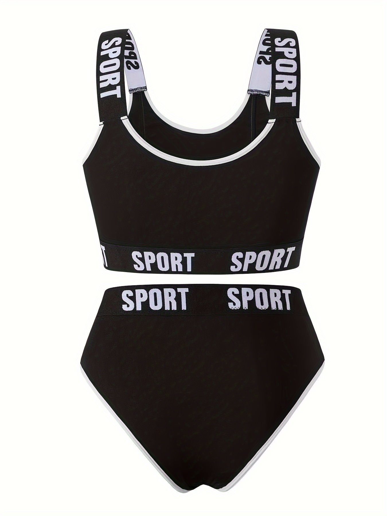 Plus Size Sports Lingerie Set, Women's Plus Letter Tape Halter Neck Bra &  Underwear Lingerie Two Piece Set
