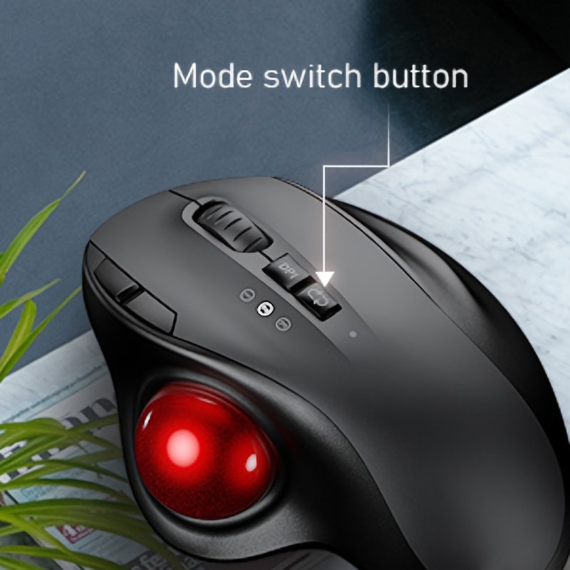 2.4G+Dual Bluetooth Wireless Trackball Mouse, 3-Device Connection Ergonomic  Mouse, Rechargeable Ergo Mouse with USB-C Port and 3 DPI, Thumb-Operated