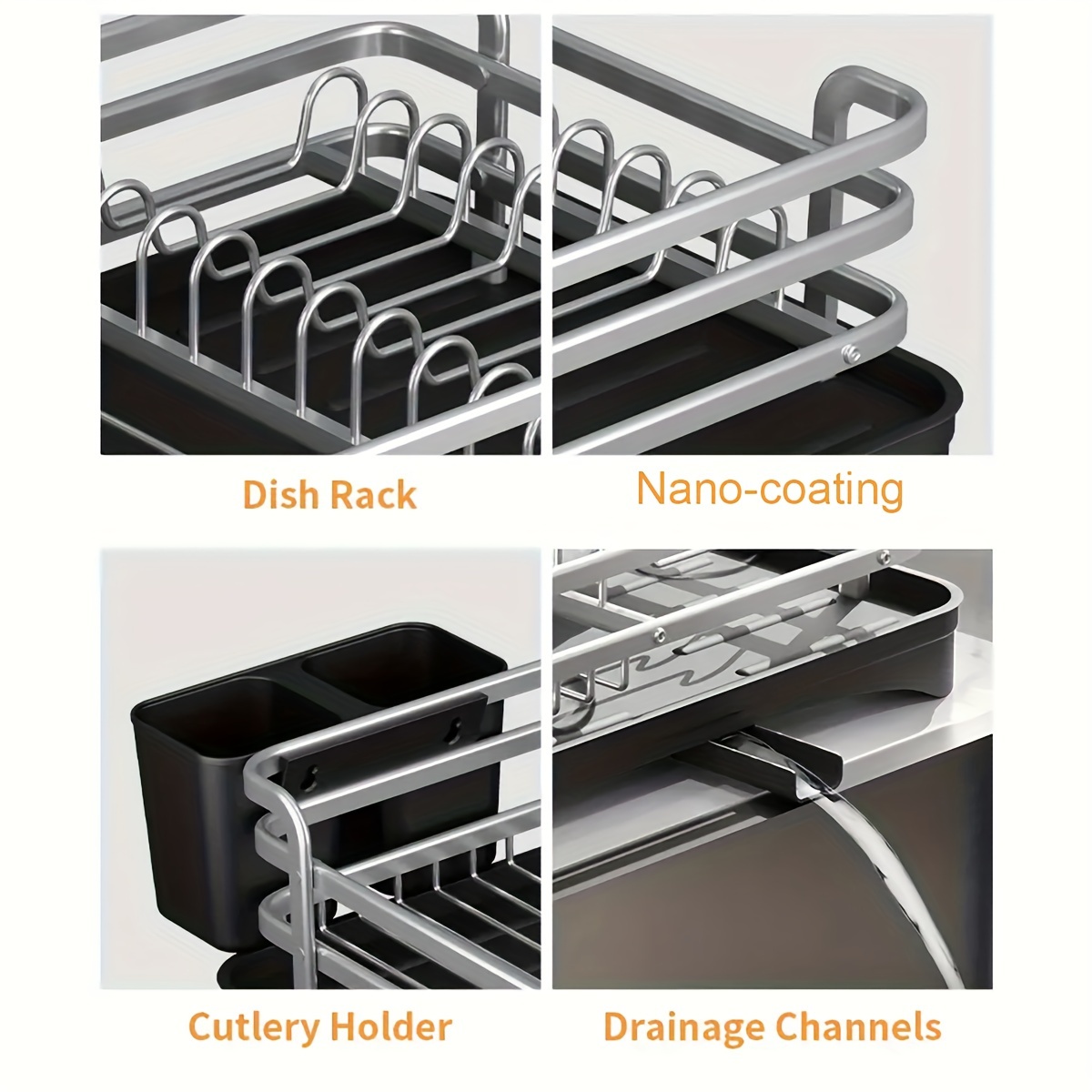 1pc Durable Stainless Steel Dish Drying Rack with Cutlery Holder -  Space-Saving Kitchen Accessory for Dishes, Knives, Spoons, and Forks