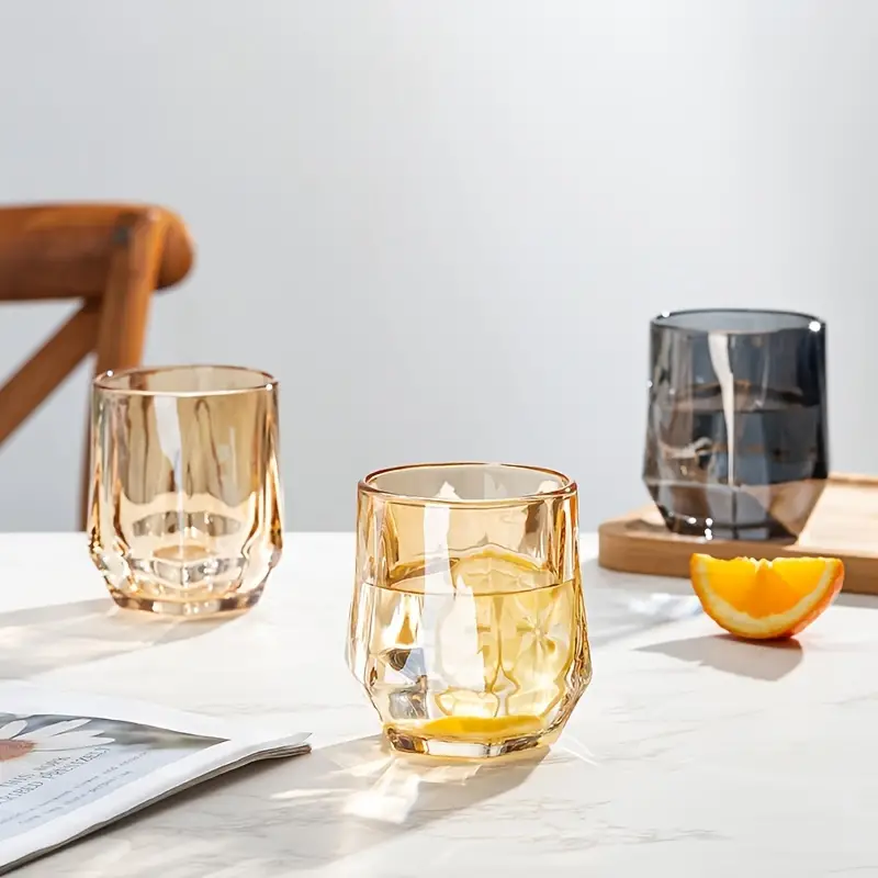 Glass Coffee Cup Modern Simple Hexagon Juice Cup Amber Color - Temu