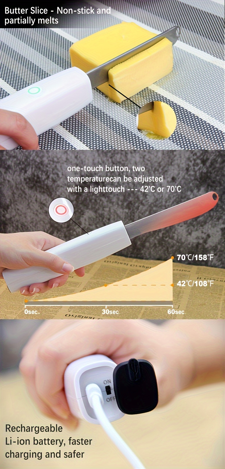 Kitchen Heating Knife: Butter/Cheese - Melting Warming Cutting - Premium  Quality