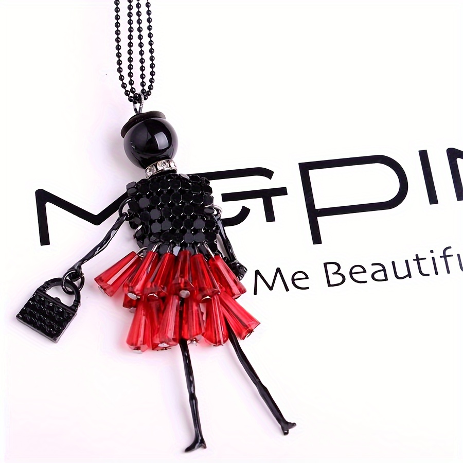 

1pc Beauty Pendant Long Black Beaded Necklace Vintage Sweater Chain Jewelry For Women