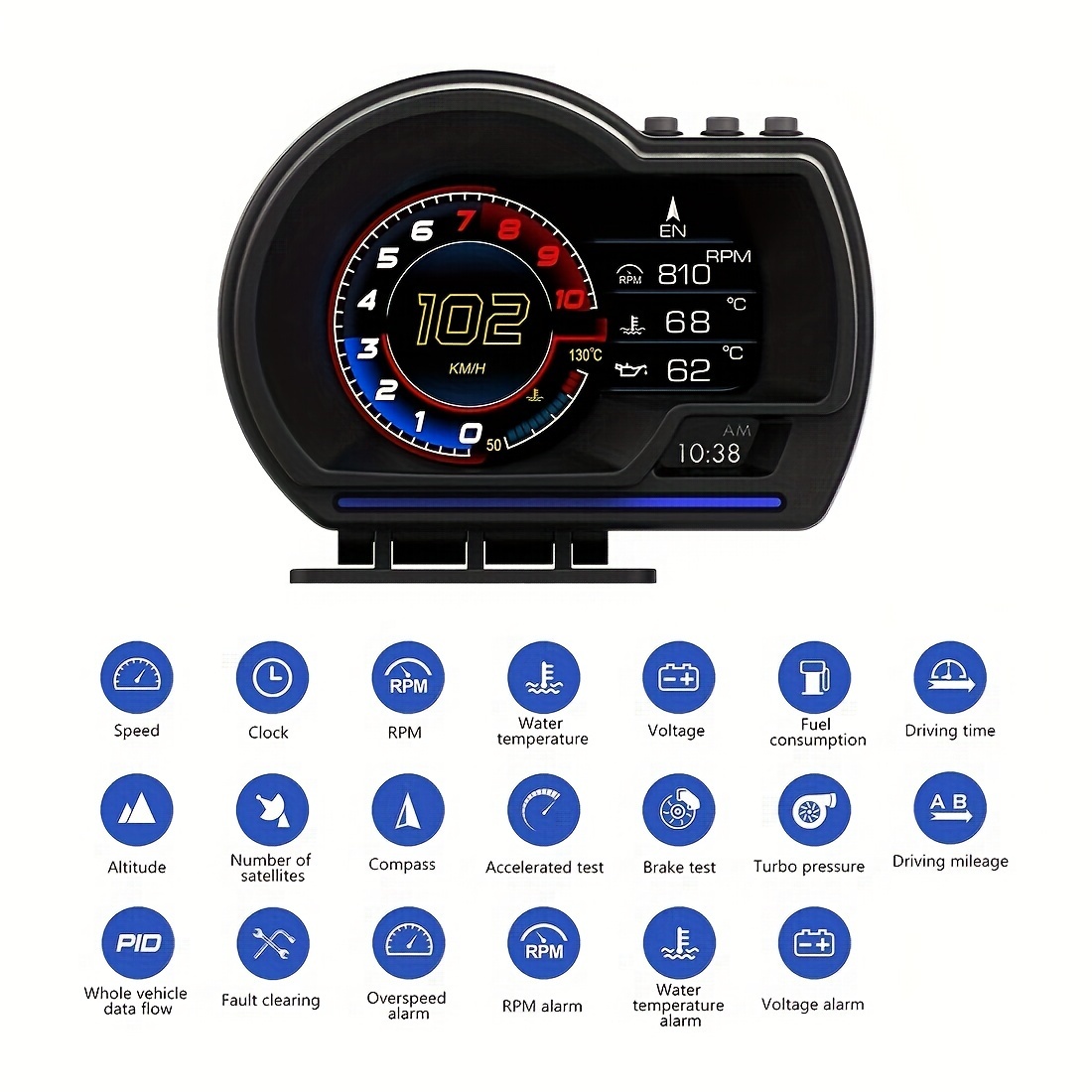 Car HUD Multi-Function Dashboard Head Up Display OBD2+GPS Smart