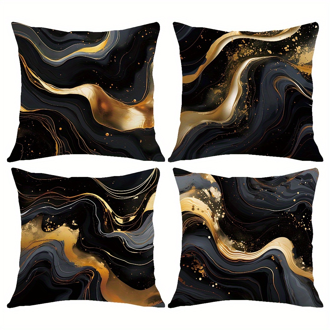 

4pcs Black Gold Fluid Painting Pillowcase Sofa Chair Decoration 100% Polyester Contemporary Double-sided Print Cushion Cover Pillowcase Home Decoration (17.71''x17.71''/45cm*45cm)