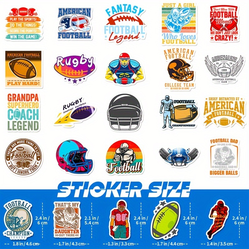 50pcs Rugby Text Stickers Sports Waterproof Luggage Computer Notebook