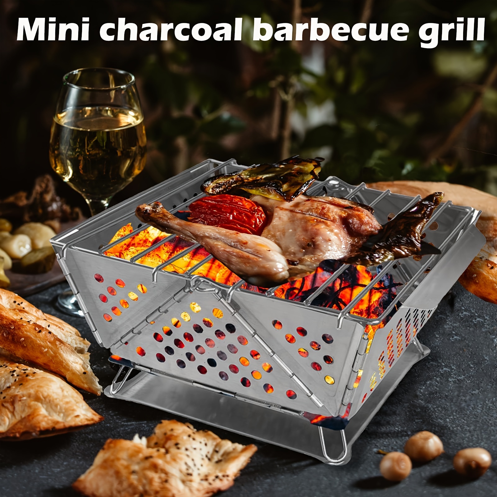 Stainless Steel Small Portable Folding Charcoal BBQ Grill Set