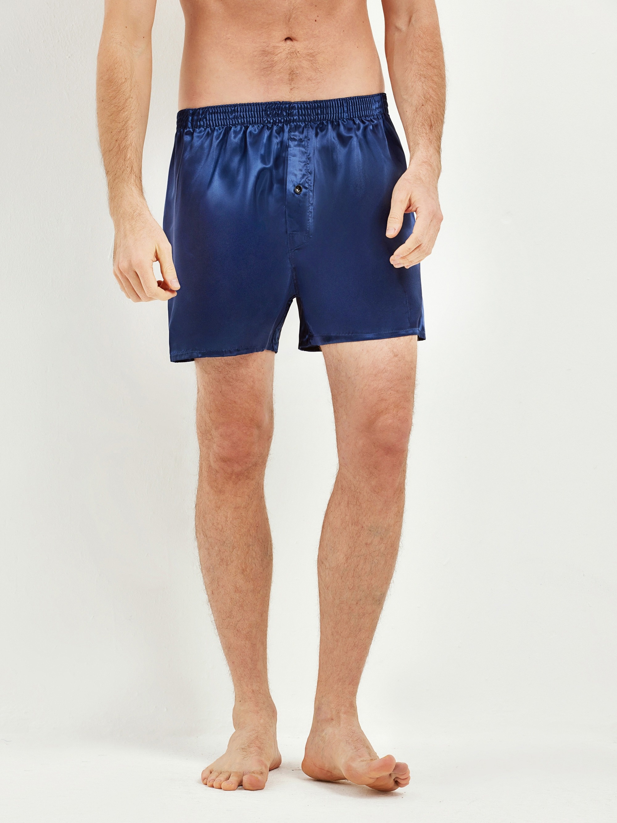 Men's Satin Boxer Briefs, Sleep Shorts Underwear (Pack of 4)-Blue