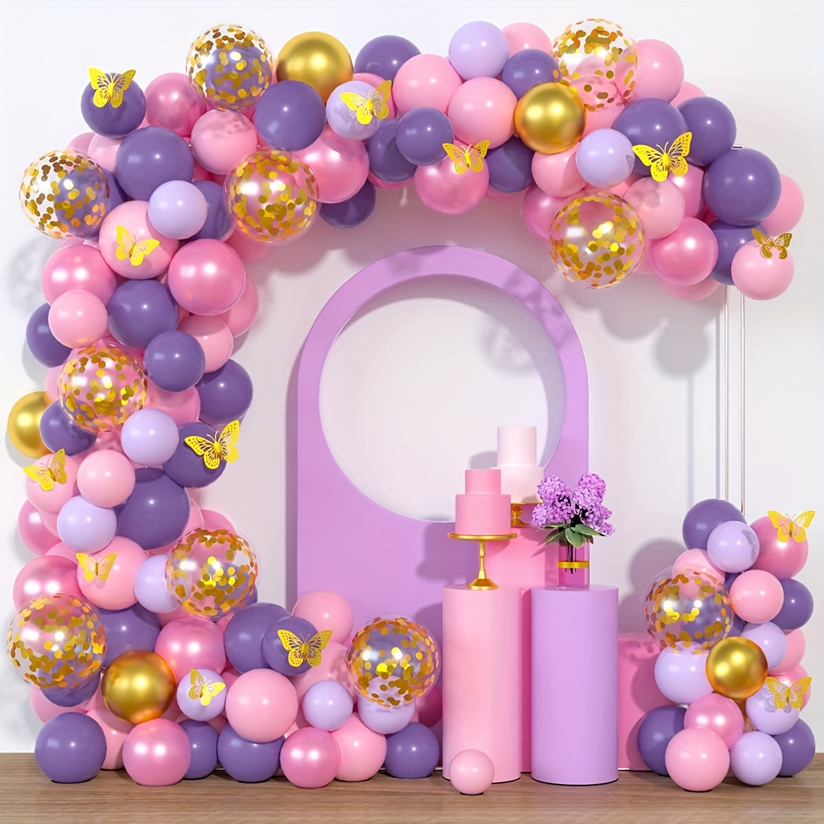  Decoraciones de baby shower para niña, decoraciones de mariposa  para baby shower para niña, kit de arco de guirnalda de globos de mariposa  rosa y morado, globos para baby shower 