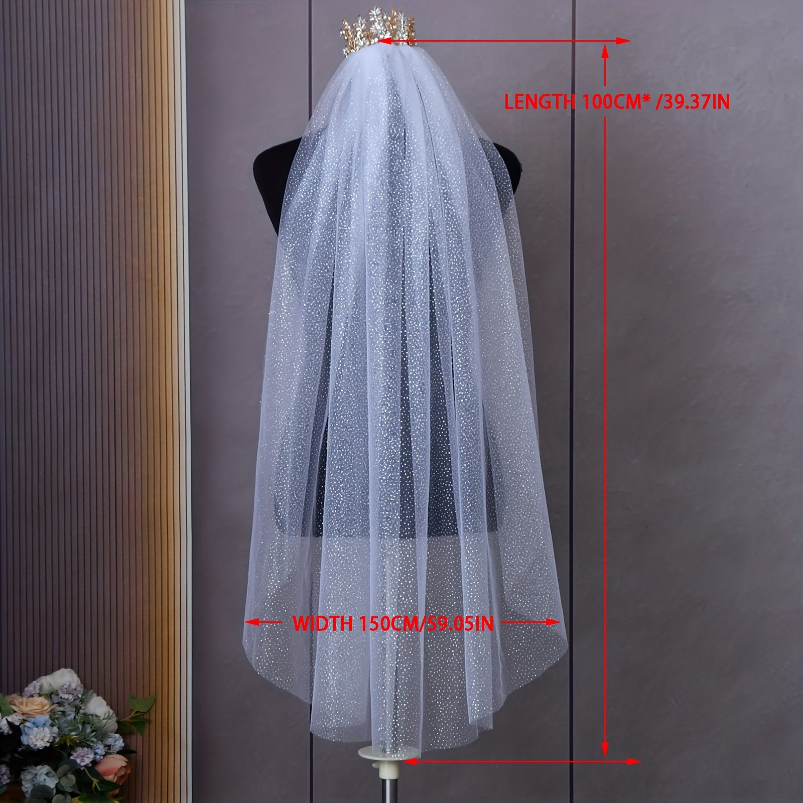 Weddingdress Store Bling Bridal Veil Sparkly Champagne Cathedral Sequined Wedding Veil with Comb