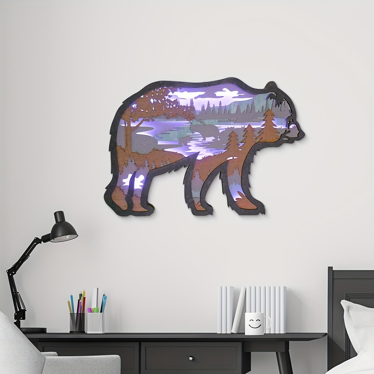 Animaux En Bois 3D Multicolore LED Veilleuse Art Mur Maison - Temu Canada