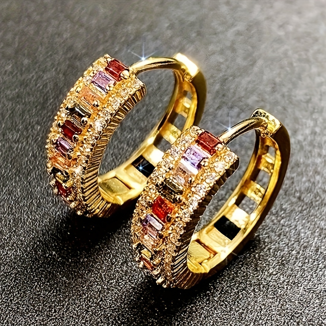 

1pair Fashion Colorful Cubic Zirconia Men's Hoop Earrings For Daily Wear