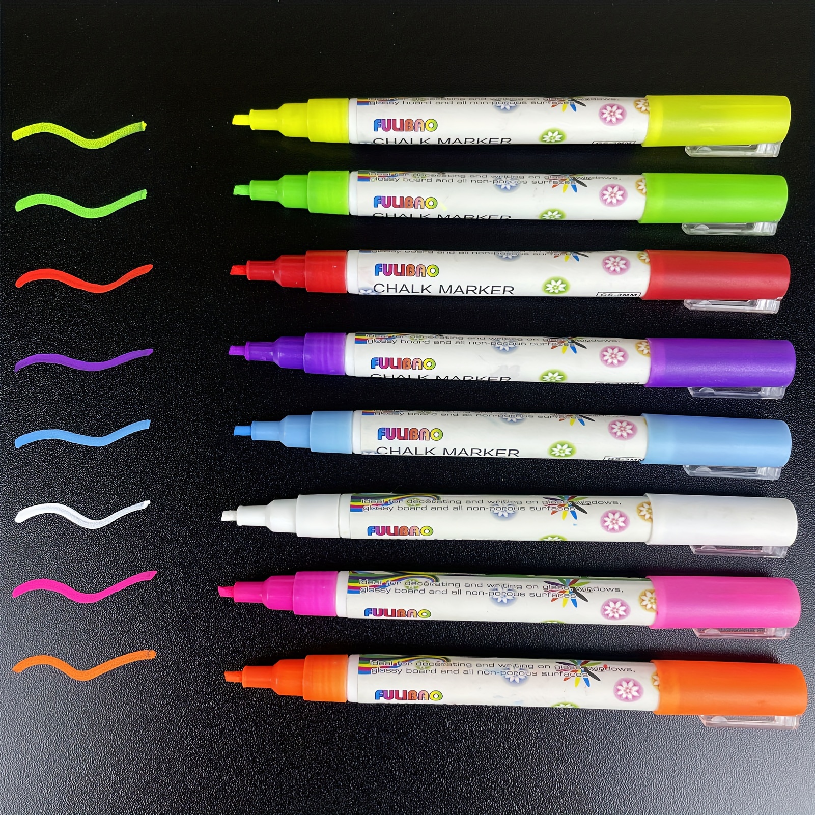 Fine Tip Chalk Markers - Pack of 10 colour markers - Use on Chalkboard,  Whiteboard, Window, Blackboard - 3mm Reversible nib