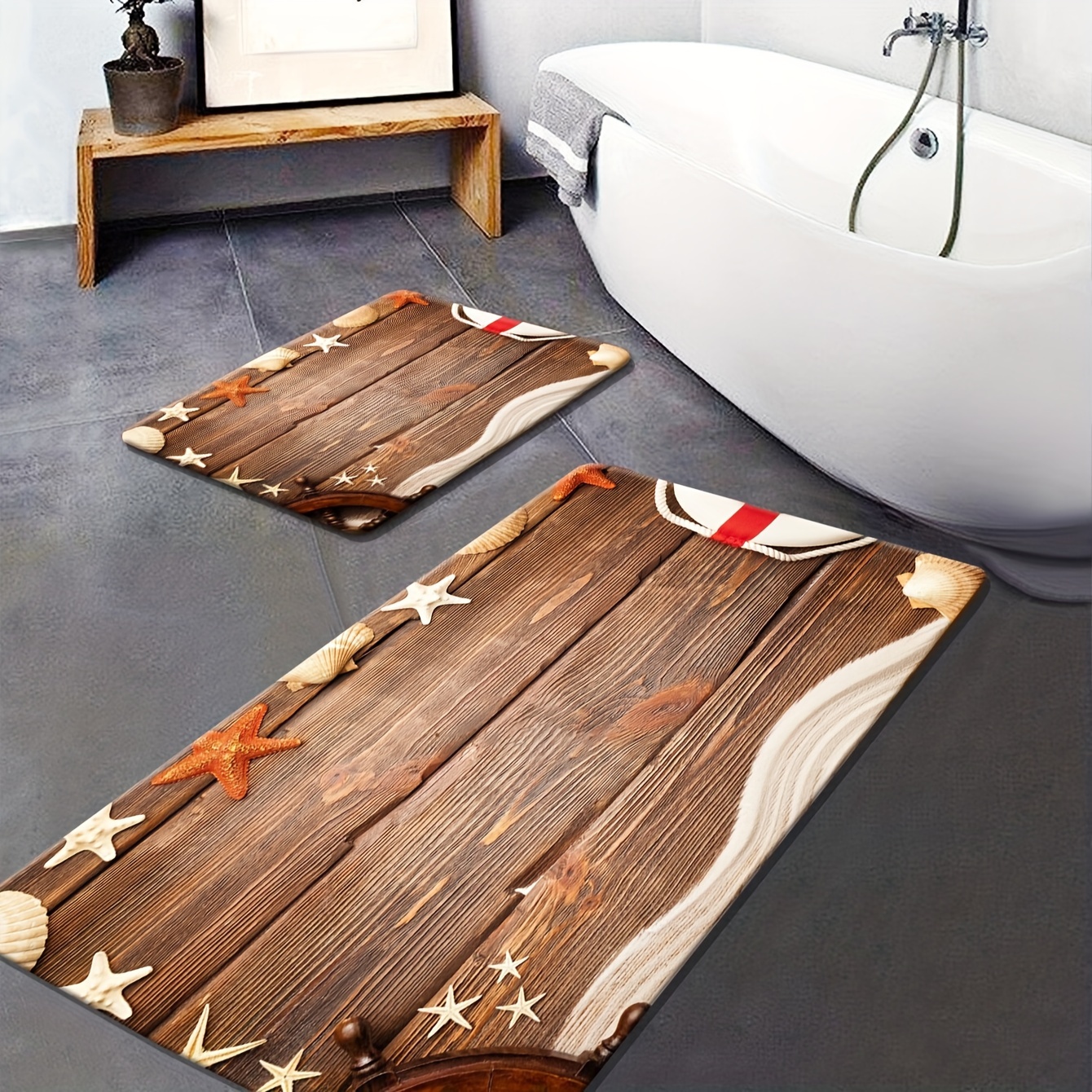 2pcs Non Slip Bathroom Runner Rugs Hallway Carpet Bathroom Bath Mat Kitchen  Carpet Bathmats Long Runner Wshable House Accessories Apartment Decor  Essential Must Haves,Naked eye 3D oil painting style