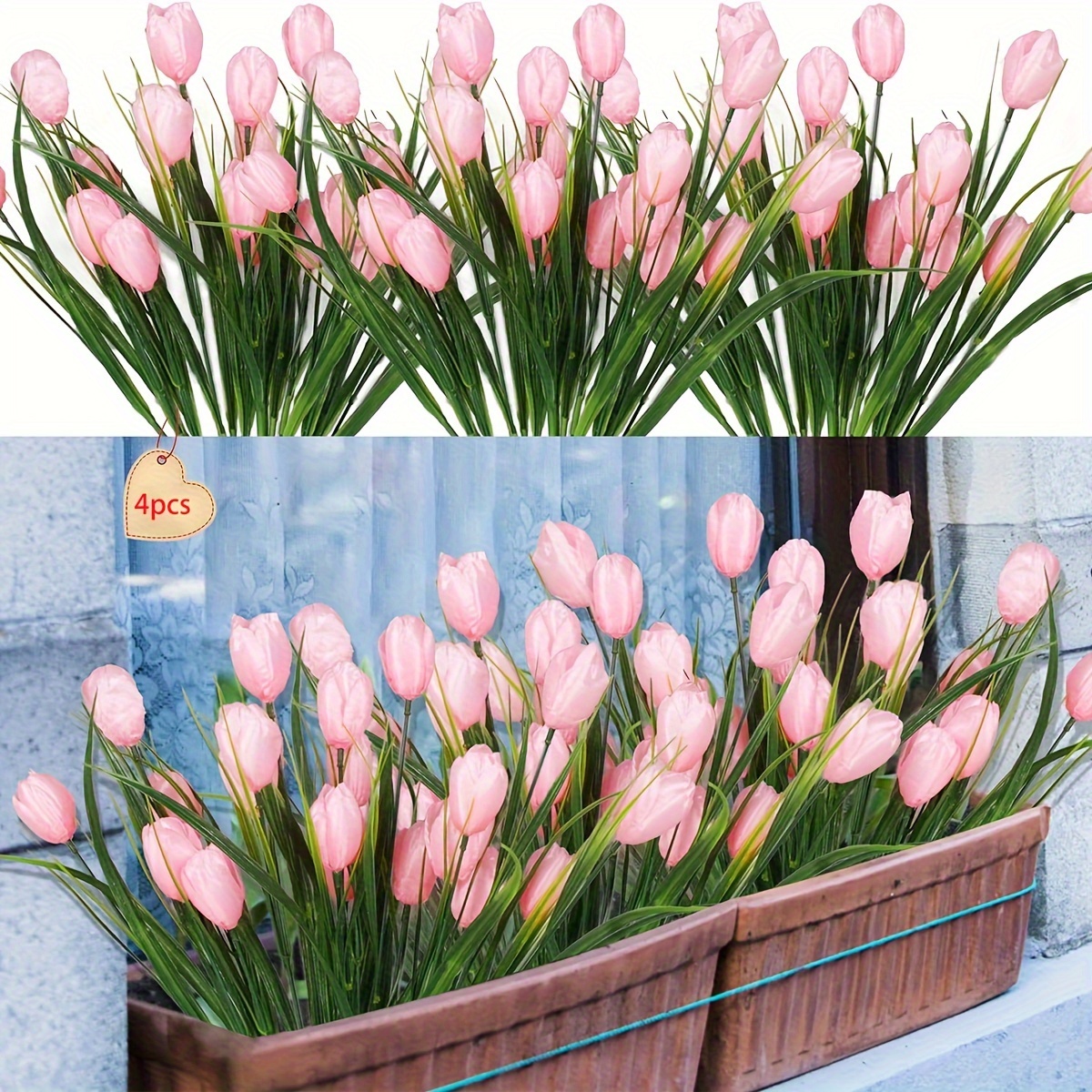 Artificial Tulips 4pcs Outdoor Fake Tulips Flowers Real Feel