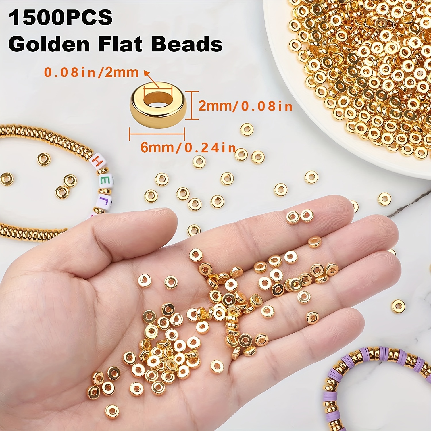 1500pcs Golden Flat Round Spacer Beads, DIY Craft Supplies