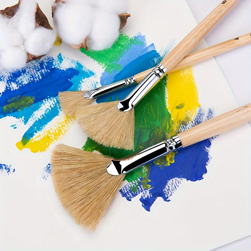 

3pcs Oil Acrylic Paint Brush Artist Fan Paintbrush Set Bristle Long-handled Paintbrush