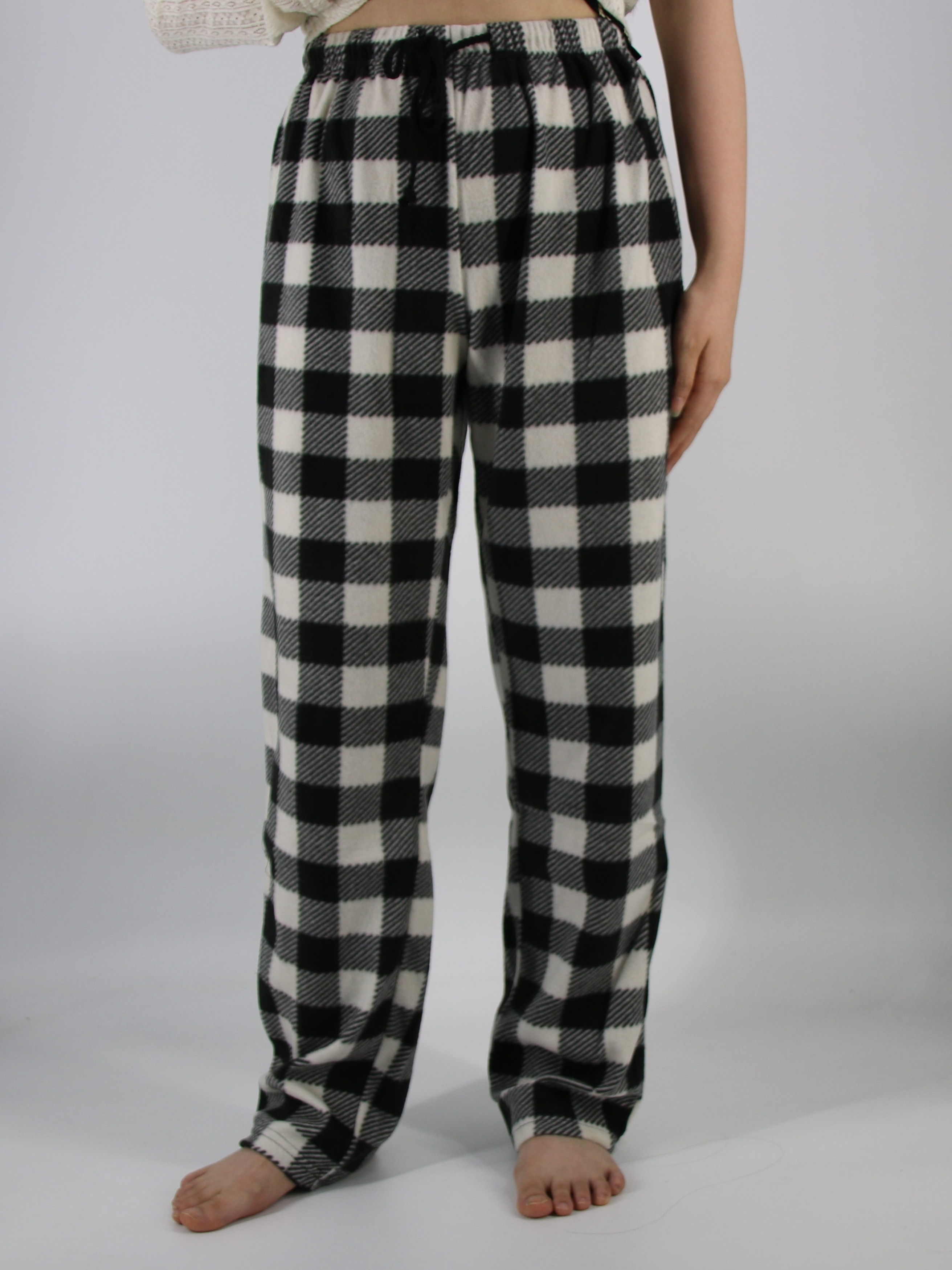 Womens Flannel Pajama Pants Winter Plush Fluffy Pajama Pants with Pockets  Plaid Sleepwear Bottoms 