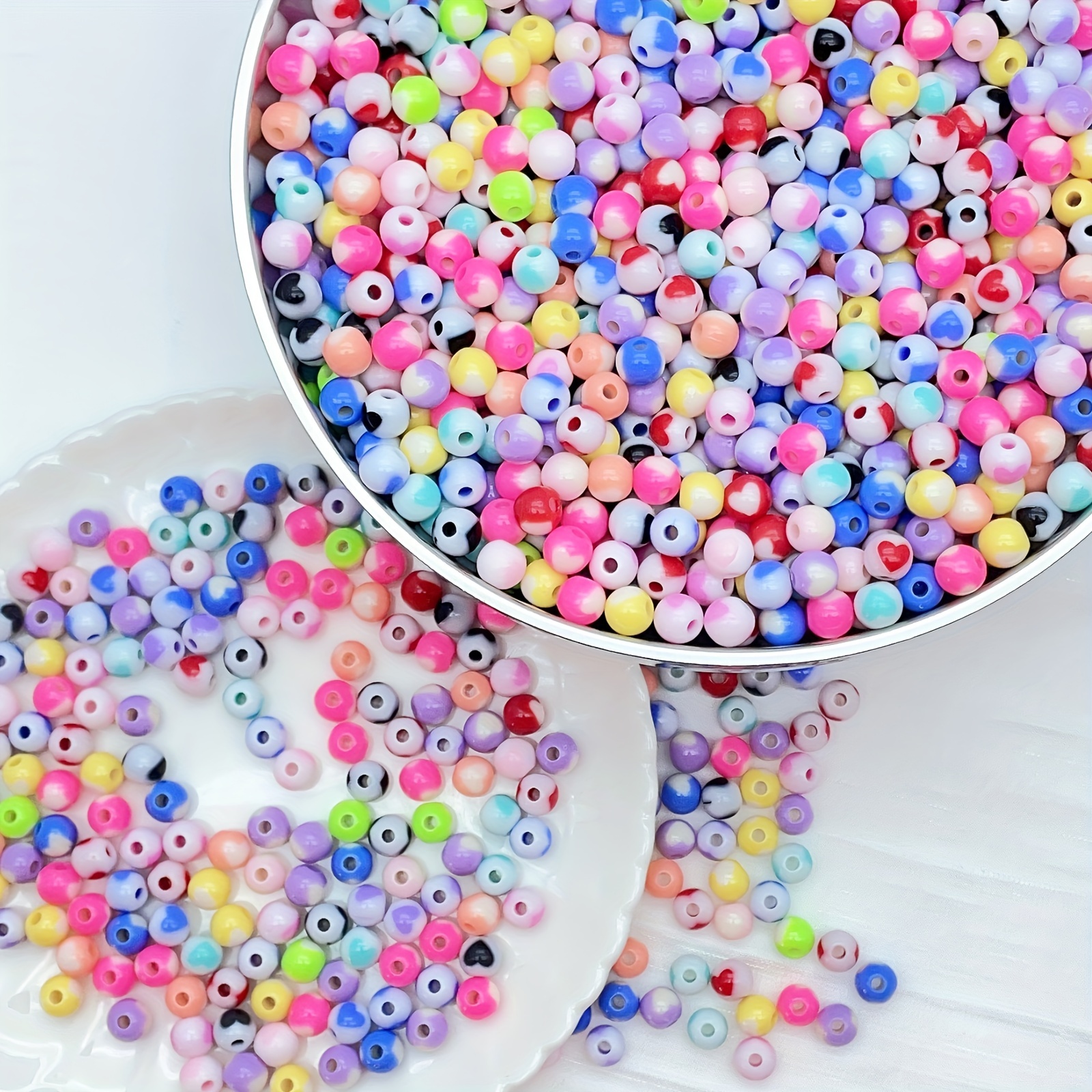 5 Colors Round Spacer Beads With Flower And Golden Texture Pattern