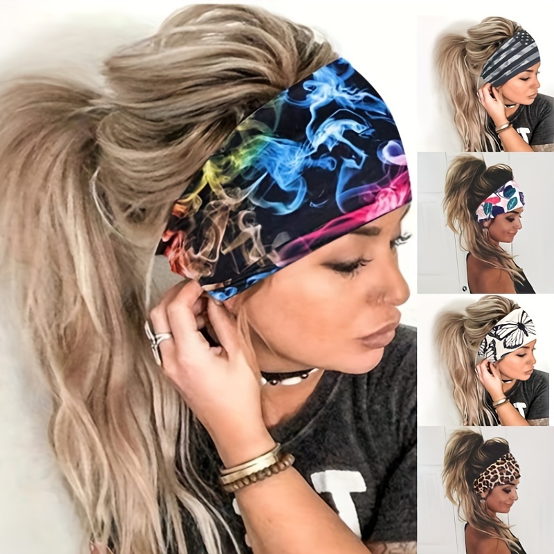 Color Block Elastic Headband Women Wide Yoga Sports Sweat - Temu