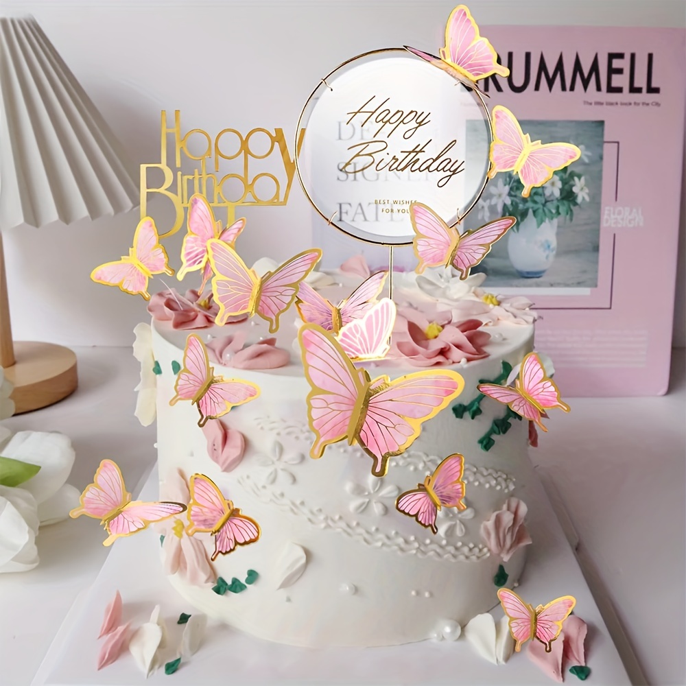 10pcs Purple Pink Butterfly Cake Toppers Butterflies Dessert Cake  Decorations Card Wedding Princess Girls Birthday Party Decor