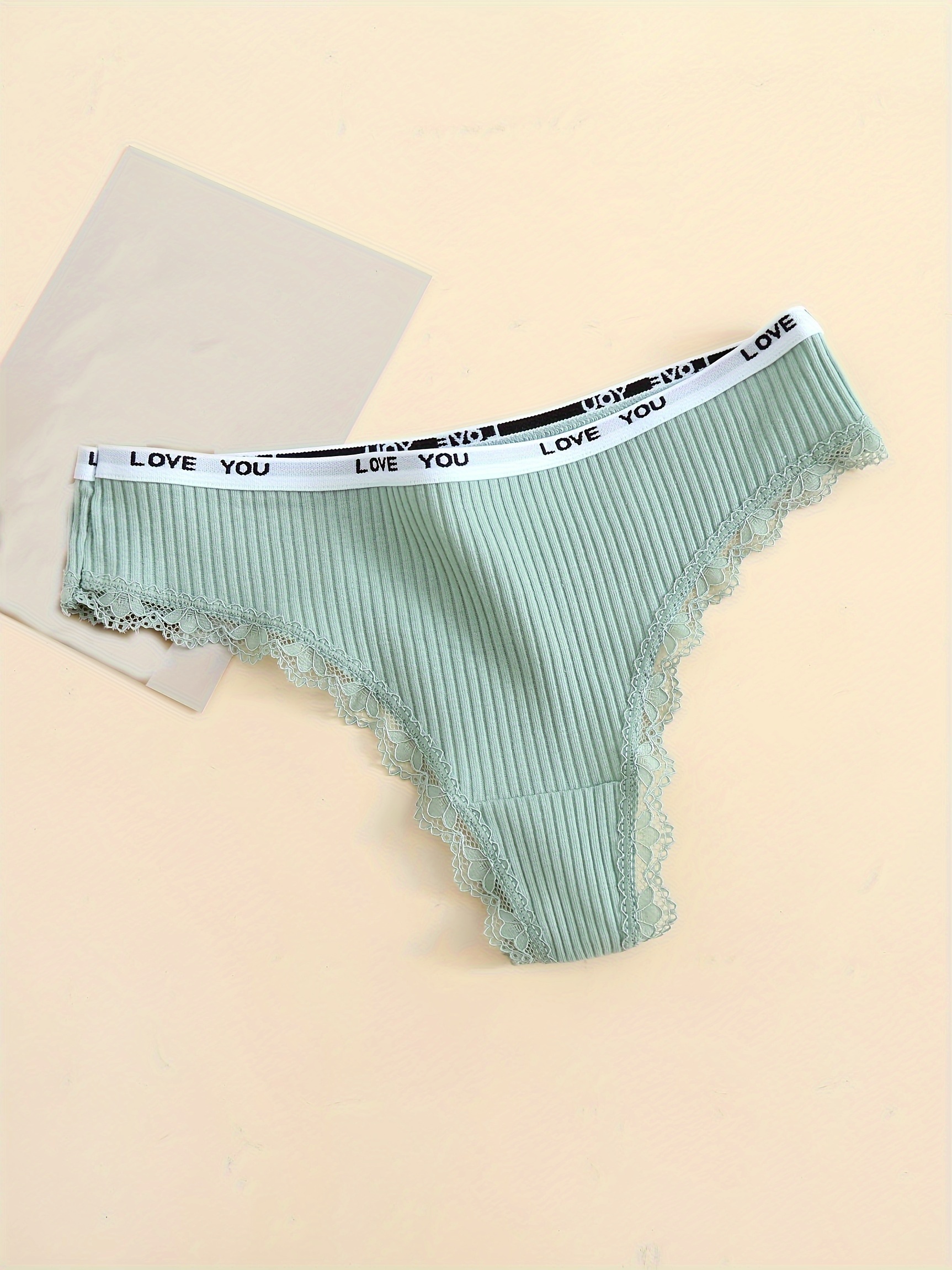 Letter Tape Lace Thong Panties Breathable No Show Ribbed - Temu