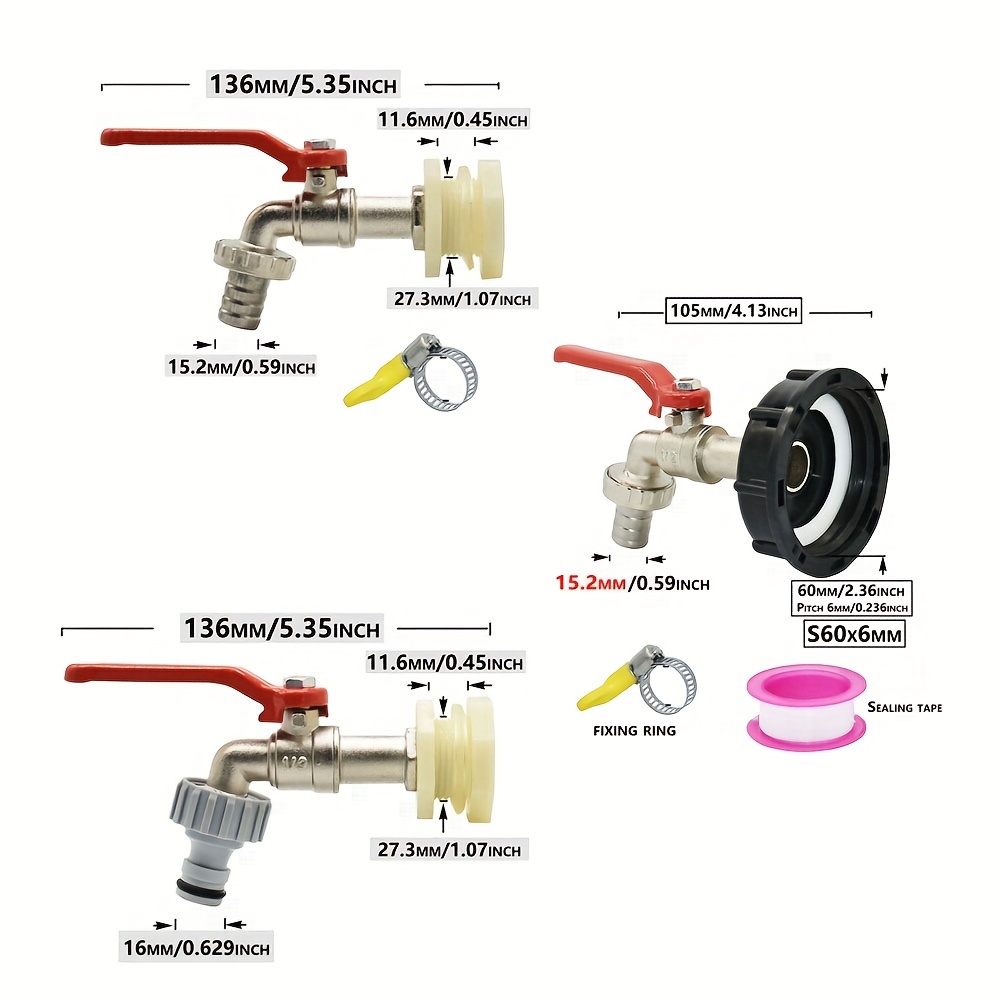 Kit di connessione IBC S60X6 raccordo rubinetto adattatore a T + rubinetto  + connettore a gomito + tubo PE per due serbatoi IBC di recupero acqua  piovana e bidoni - Biostaff