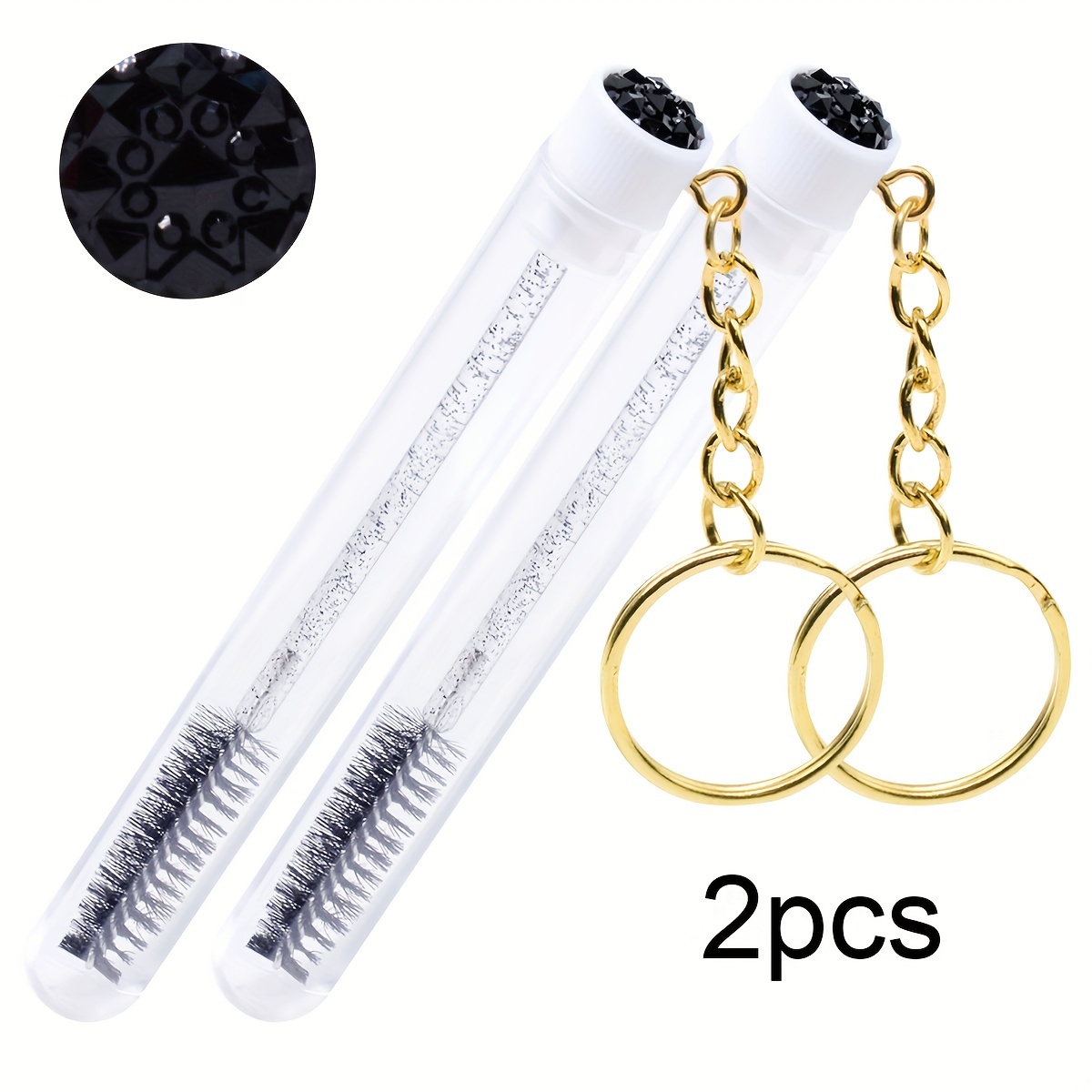 2 Crystal Eyelash Brushes With Sparkling Diamond Test Tubes And Keychains, Shiny Tools For Eyelash Extensions And Eyebrow Makeup
