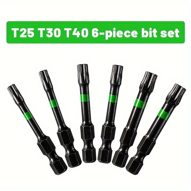 

Lot de 6 embouts de tournevis à T25, T30, T40, Matériau S2, Adapté les produits en plastique, en , en que , les usines, les bureaux, etc.