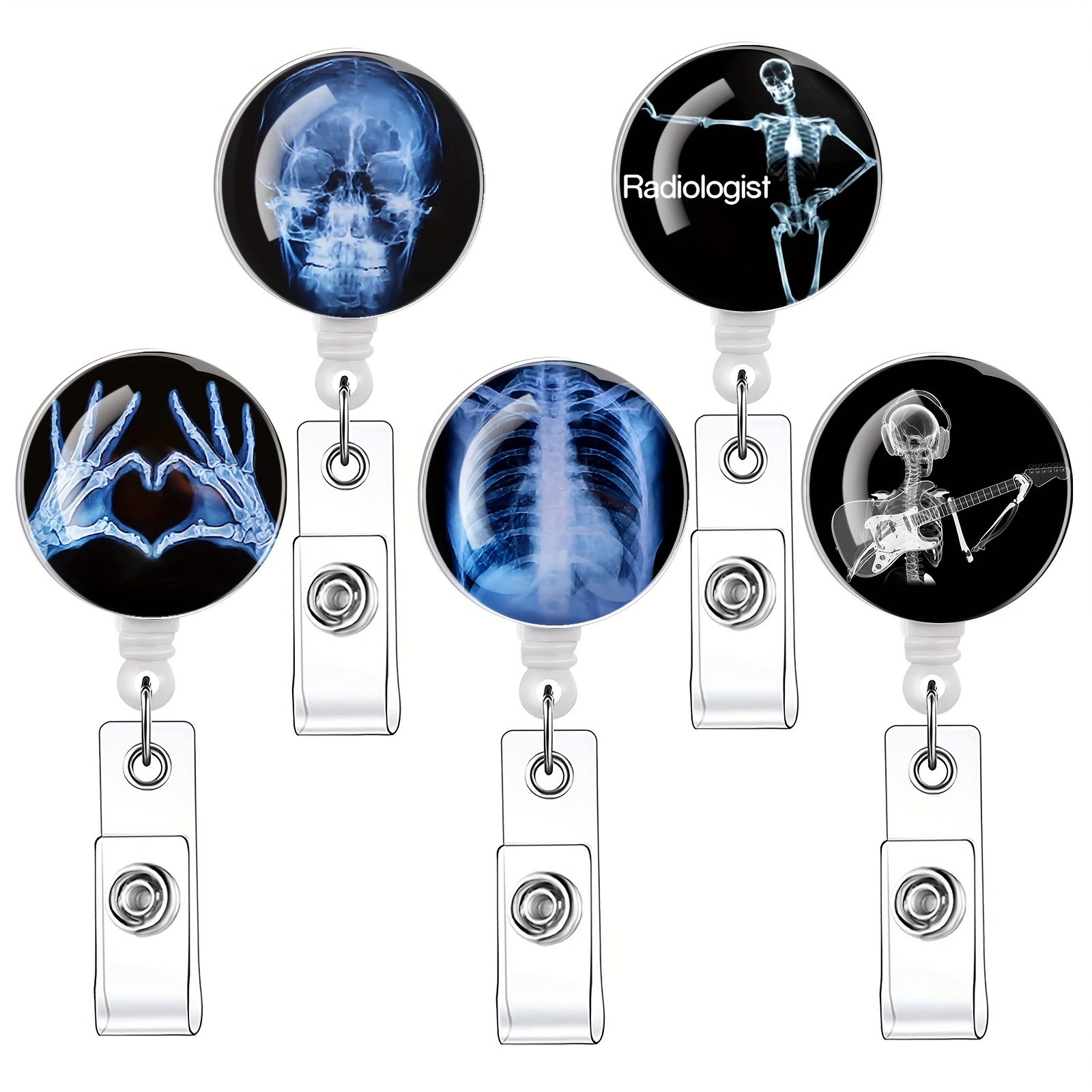 5pcs Xray Markers With Initials Badge Reels Retractable Badge Holders, Id  Badge Holder Retractable Clip, Xray Badge Reel Retractable Lanyards For Id B