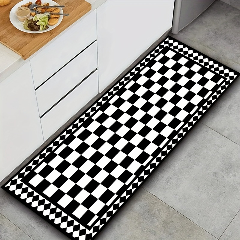 Black And White Plaid Pattern Kitchen Fl Mat Non slip - Temu