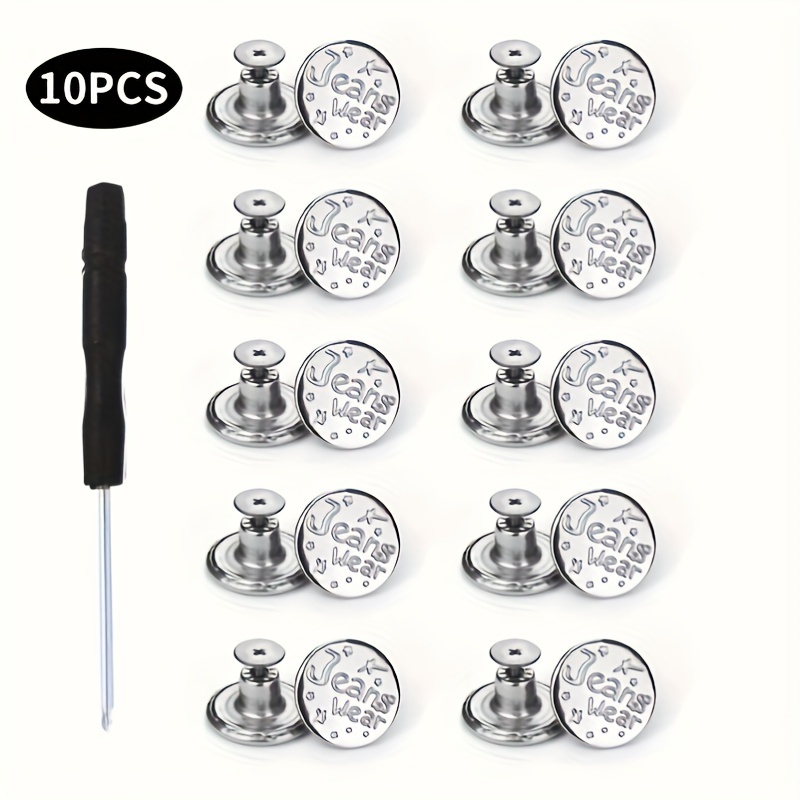 10 Sets Screw Jeans Buttonsmetal Jeans Tacks Metal Jeans Button No-sew  Nailless Removable Jean Buttons Repair Kit Rivets for Jeans Jackets -   Israel