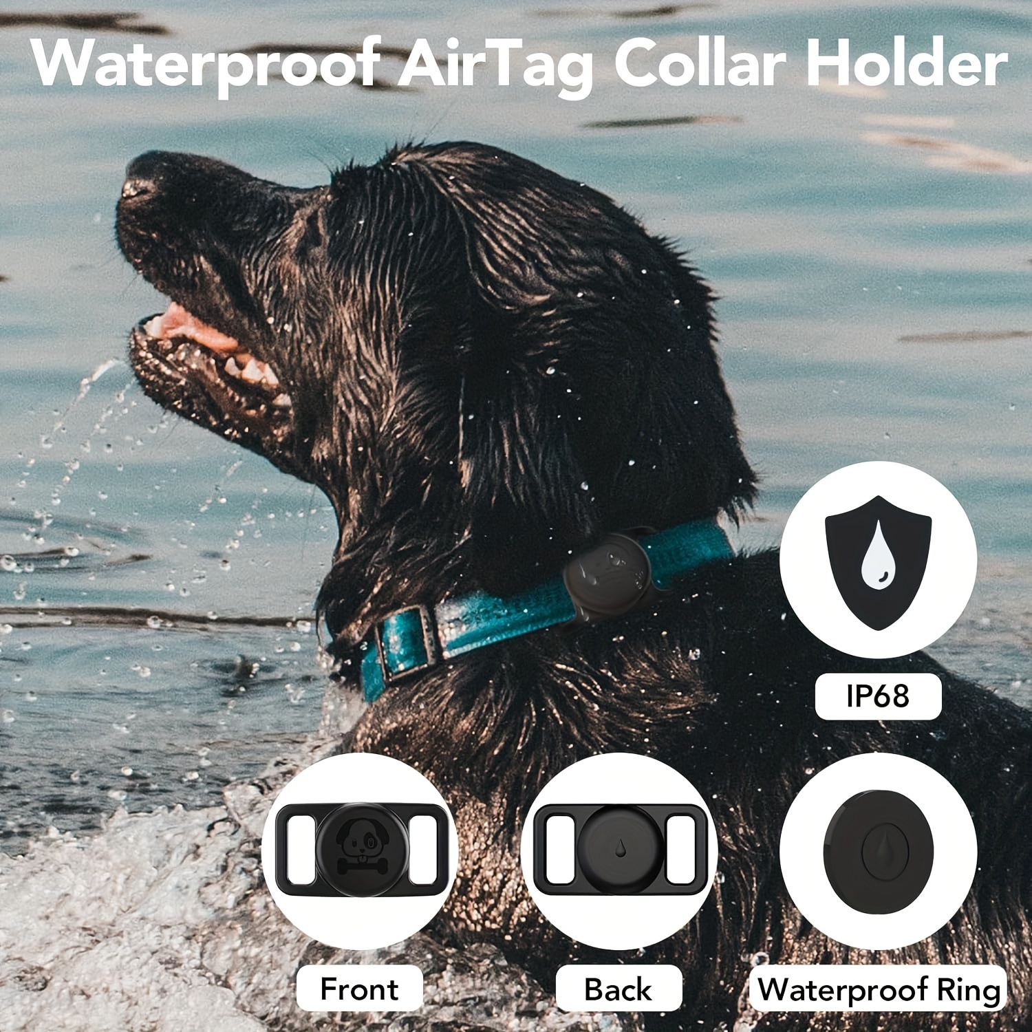 Sac de protection Apple AirTag, sac de protection anti-perte en silicone,  collier chien/chat/animal de compagnie, (noir+rouge)