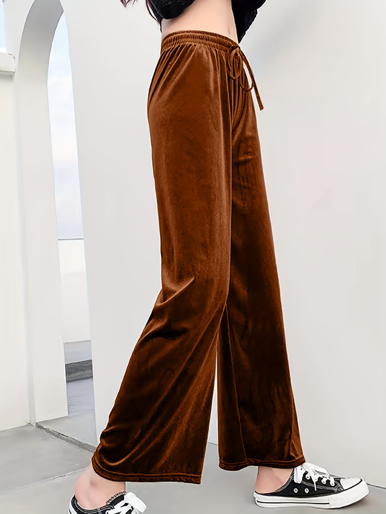  XIALON Dresses for Women - Wide Leg Velvet Pants (Color :  Coffee Brown, Size : Medium) : Clothing, Shoes & Jewelry