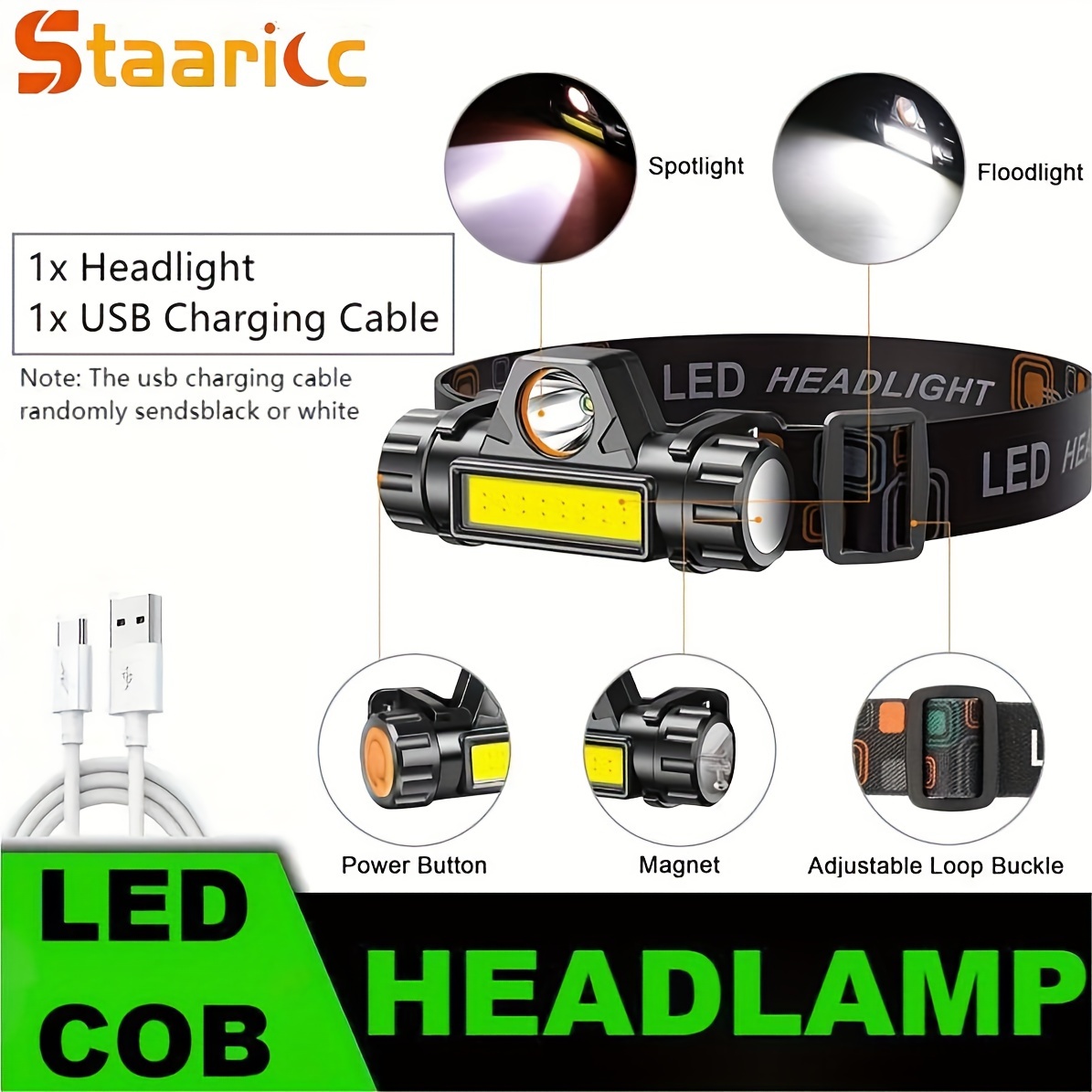 * LED Headlamp, USB Rechargeable COB Head Lamp, with Magnetic Lightweight  Flashlight, Adjustable Headband Headlight For Outdoor Camping Running