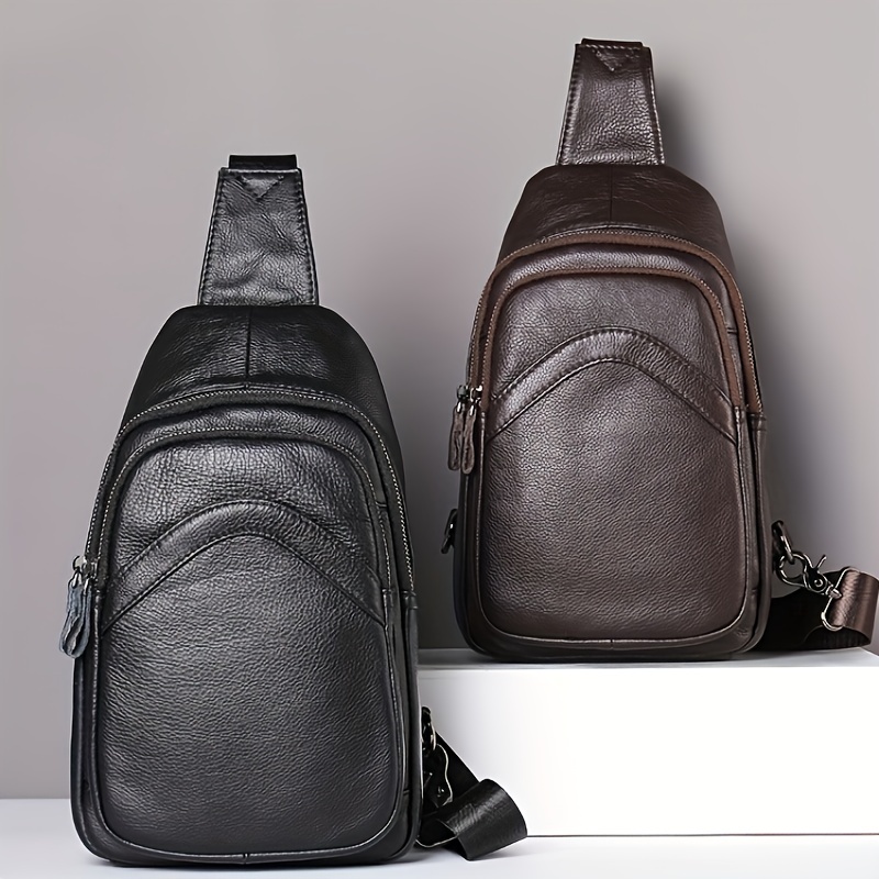 Bolso Pecho Hombre Piel Auténtica Nueva Moda Bolso Hombro - Temu