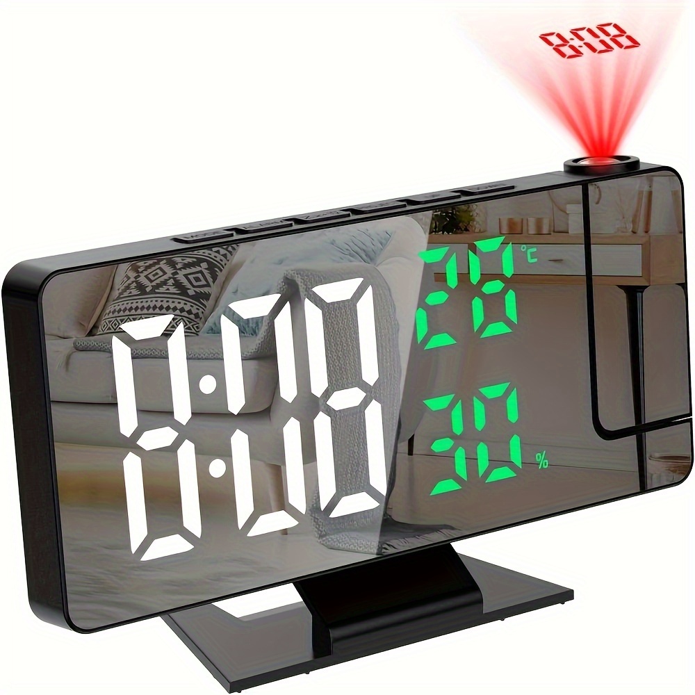 Reloj despertador de proyección, reloj proyector de 180° en techo, pantalla  LED digital de color RGB de 7.4 pulgadas, atenuador de brillo de 5