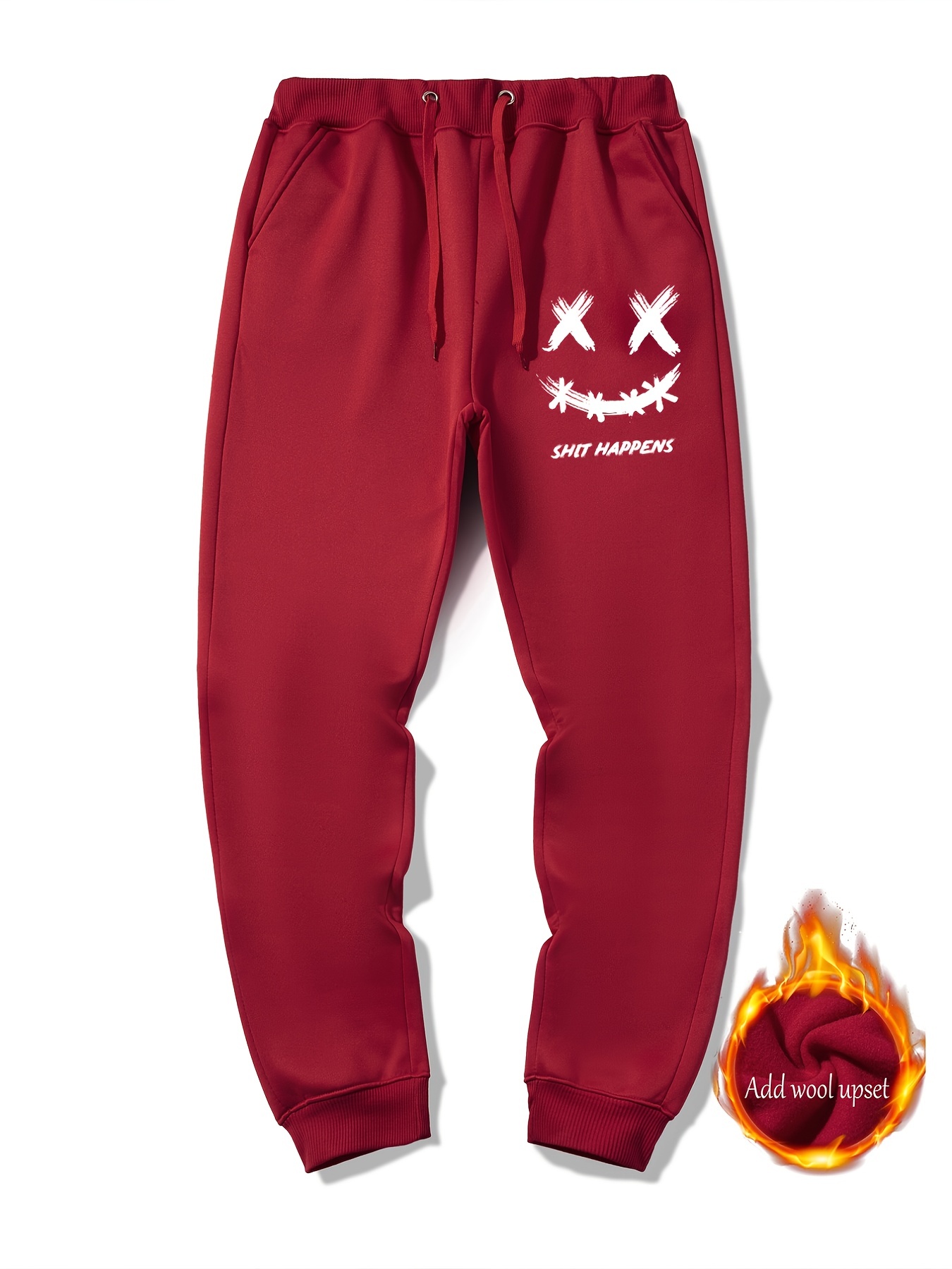 Men's Graphic Fleece Lined Sweatpants Drawstring Waist Big - Temu