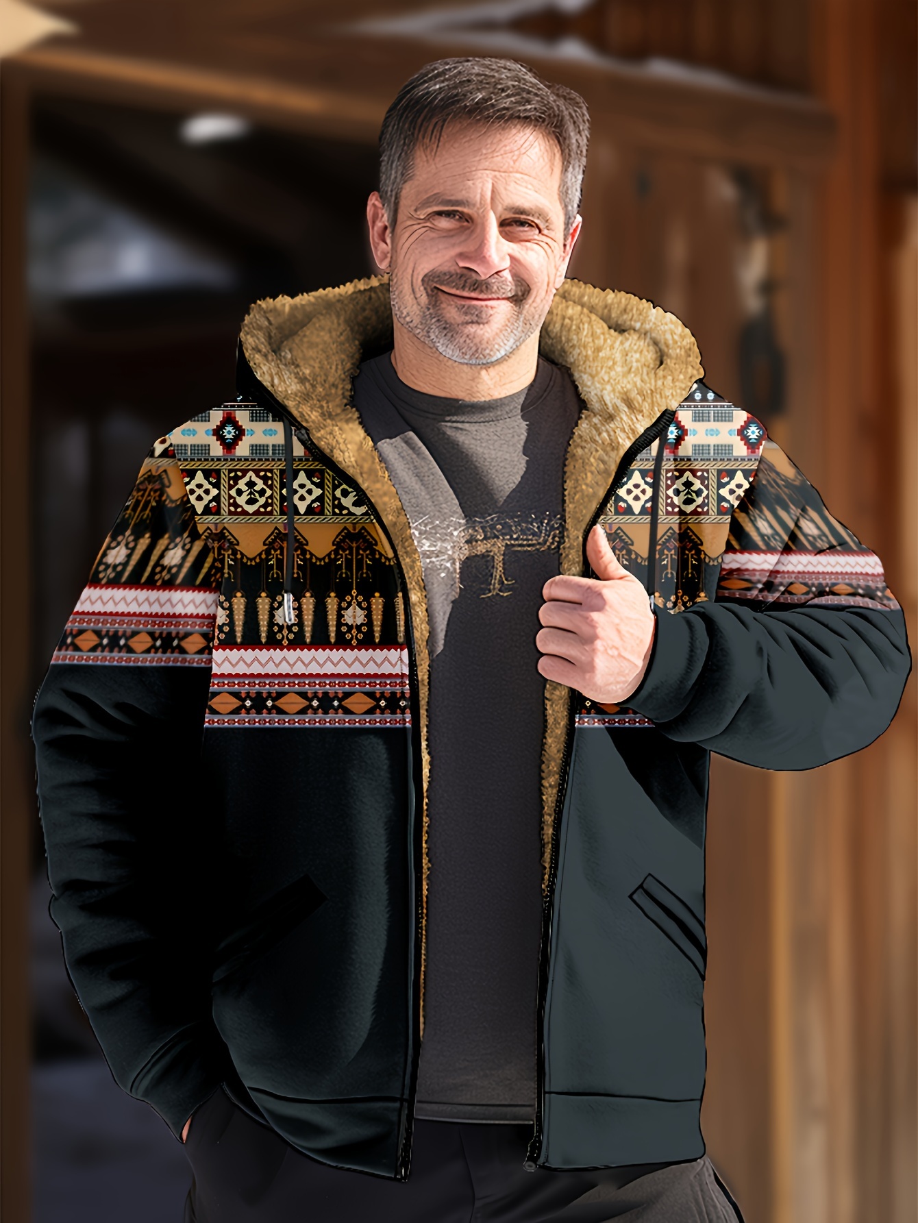 Vintage Style Warm Fleece Coat Men's Casual Hooded Warm - Temu Canada