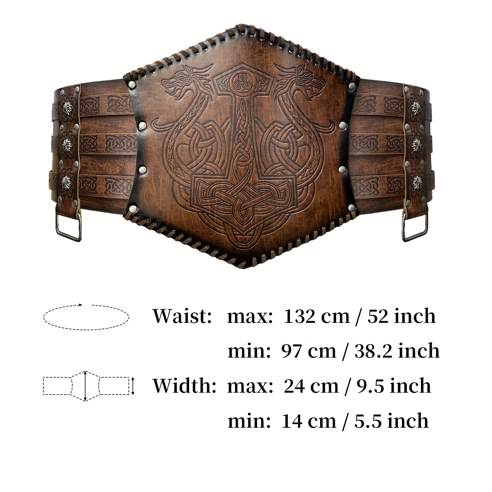 HiiFeuer Viking Embossed Waist Armor, Norse Faux Leather Wide Belt