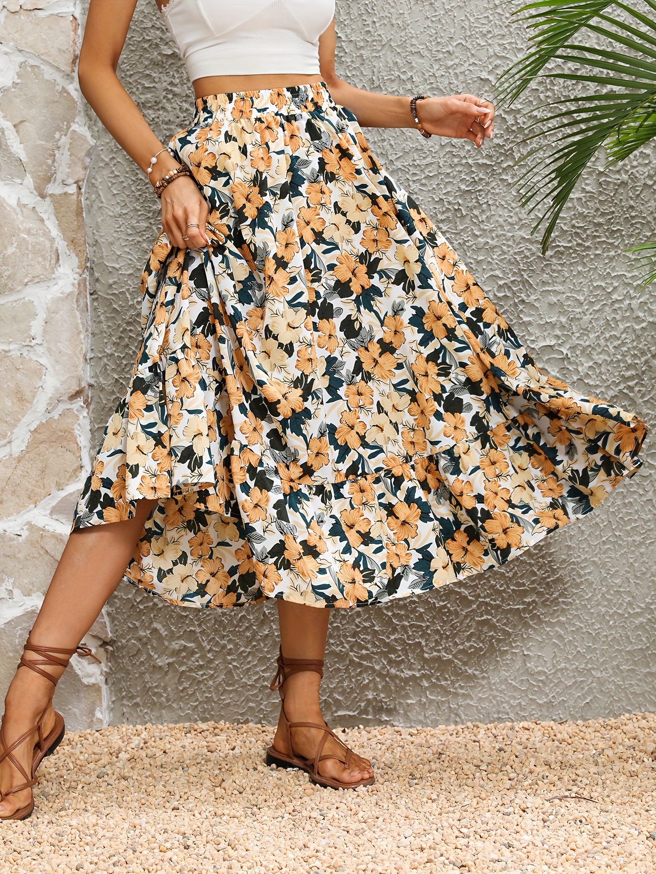 Floral midi 2024 skirt high waisted