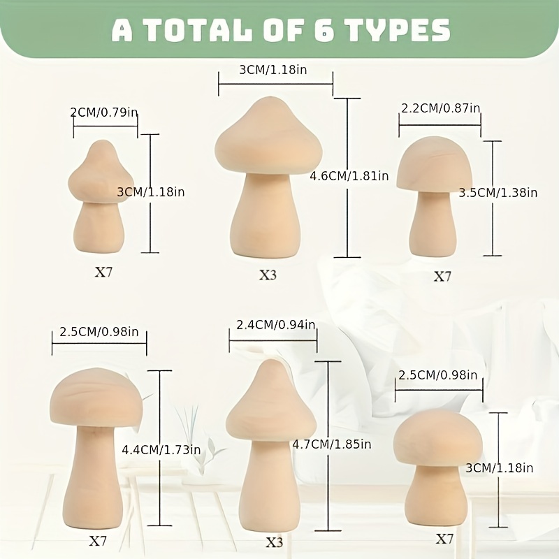 1PC Wooden Mushroom Set Various Sizes Natural Unfinished Mushrooms
