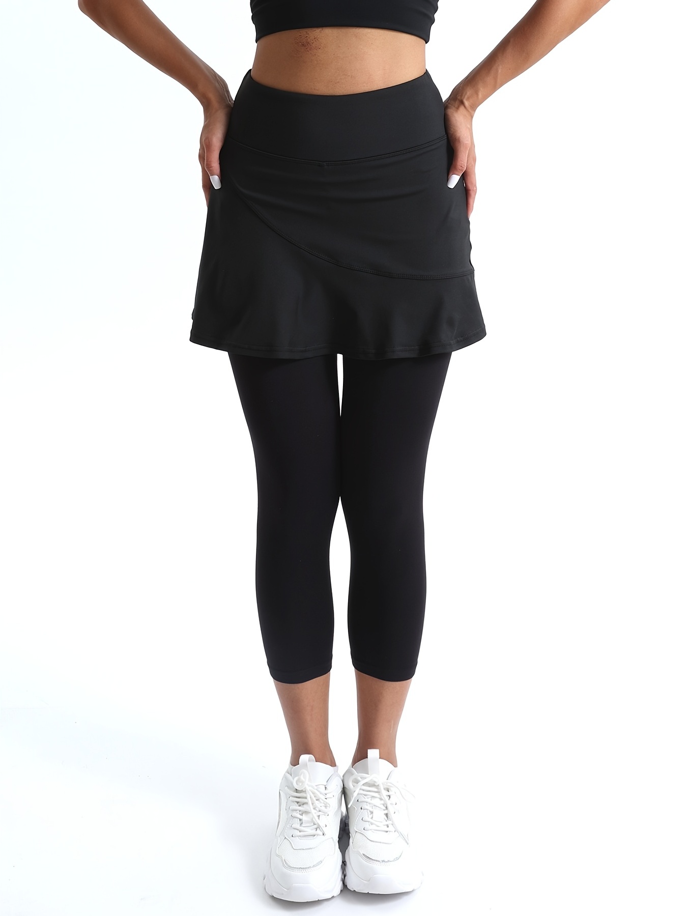 2-in-1 Running Capri Skirts, Tennis Golf Skort Capri Leggings With Pocket,  Women's Activewear
