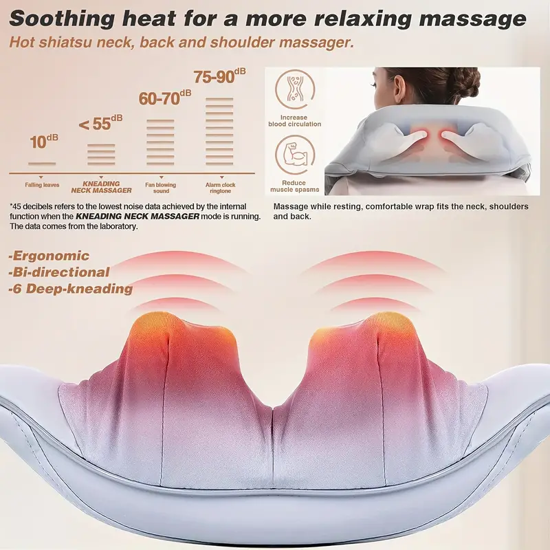 Wireless Electric Shiatsu Neck and Back Massager Soothing Heat